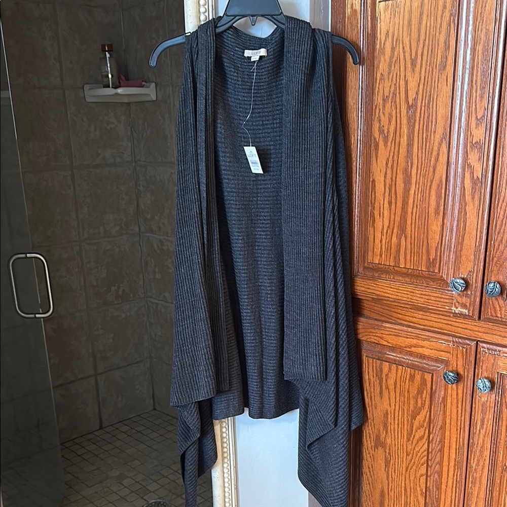 LOFT Charcoal Ribbed Knit Cardigan